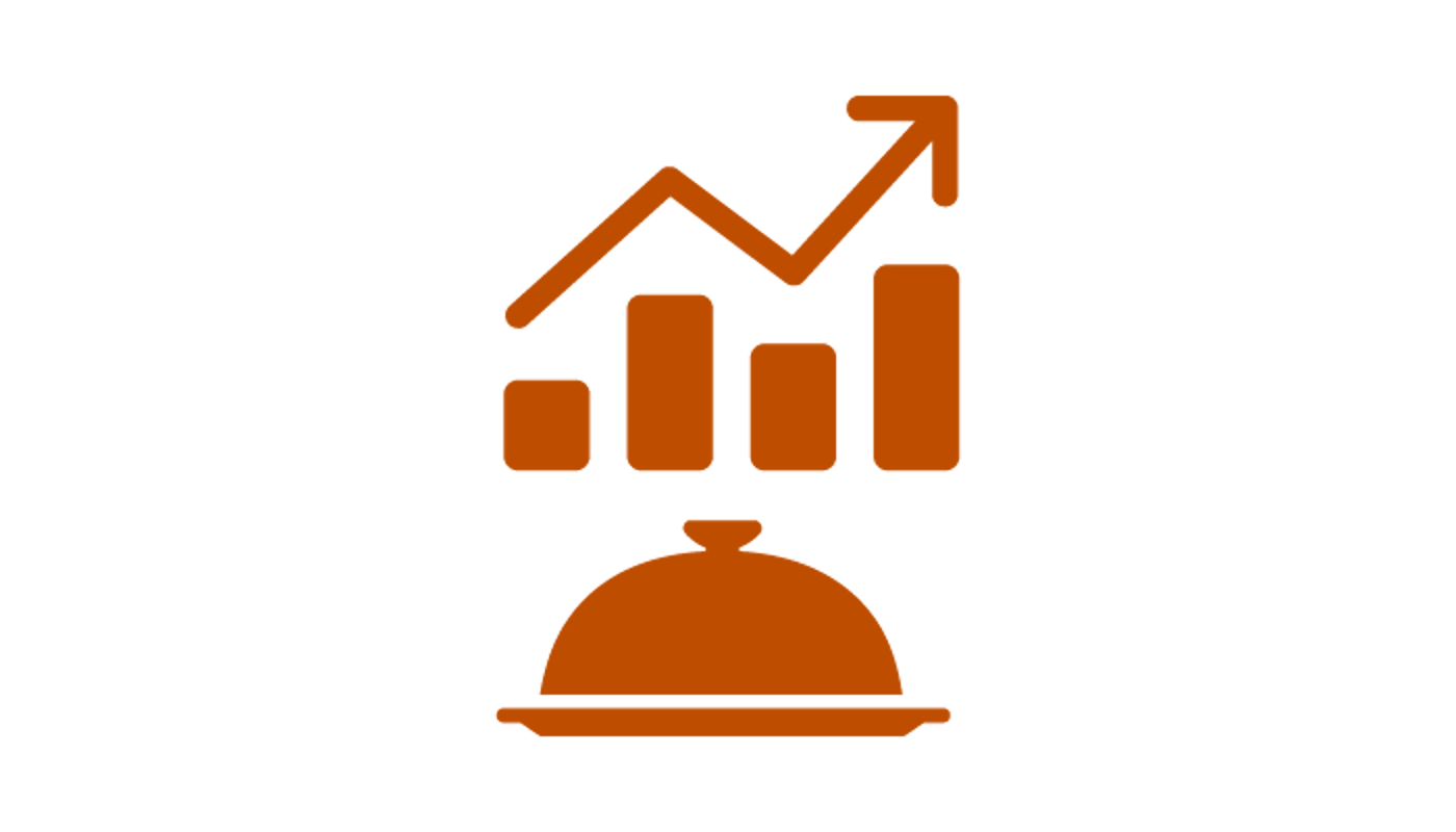 Icon of a food platter and a bar chart showing incremental increases