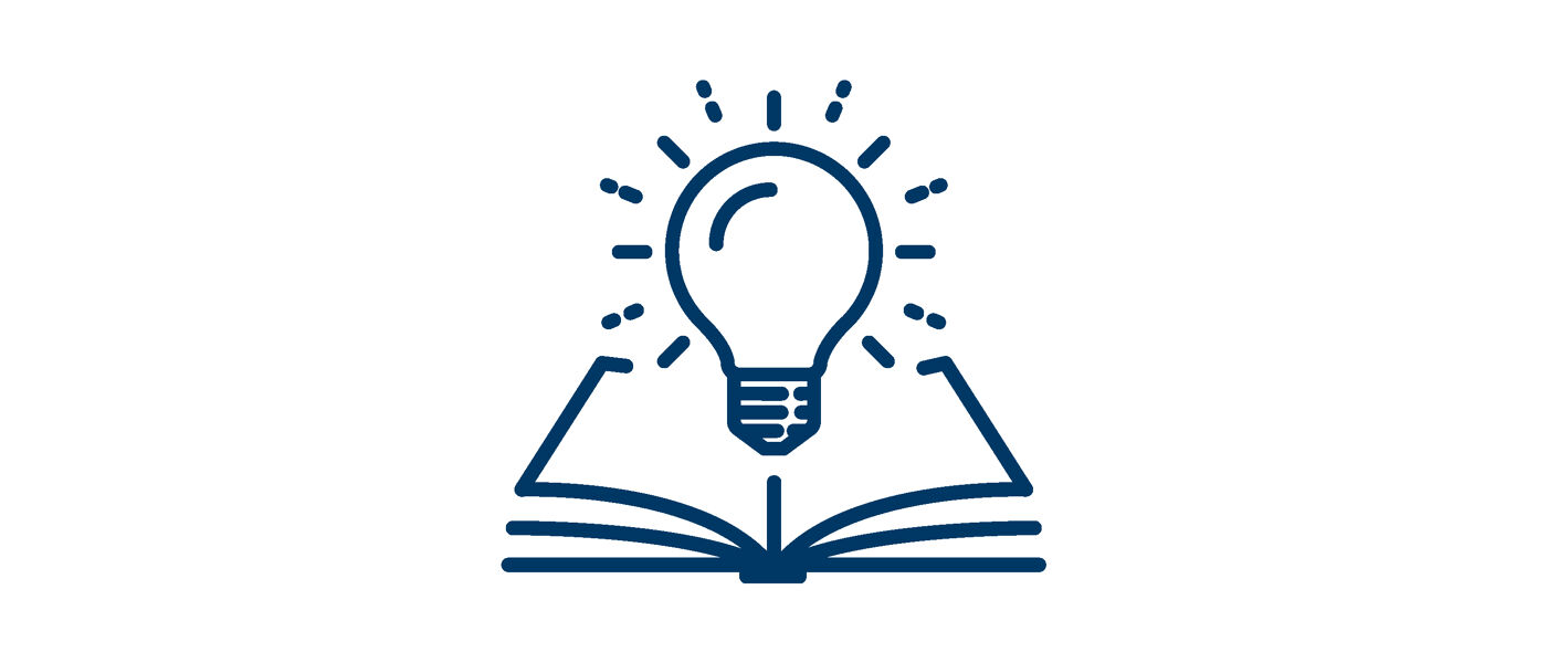 Icon of light bulb coming out of open book