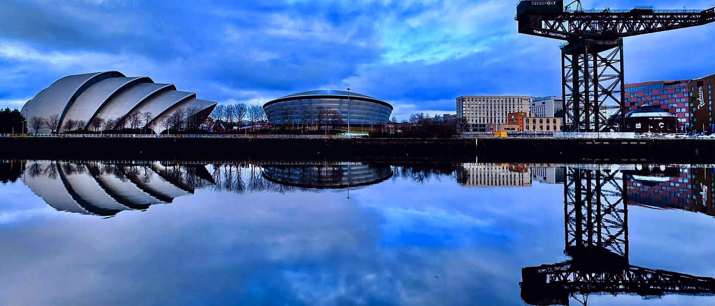 Glasgow's former dockland with cultural venues the Hydro a the Clyde Auditorium or Armadillo