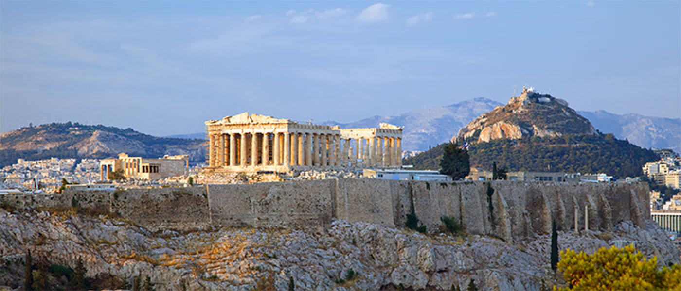 View on Acropolis at sunset, Athens, Greece