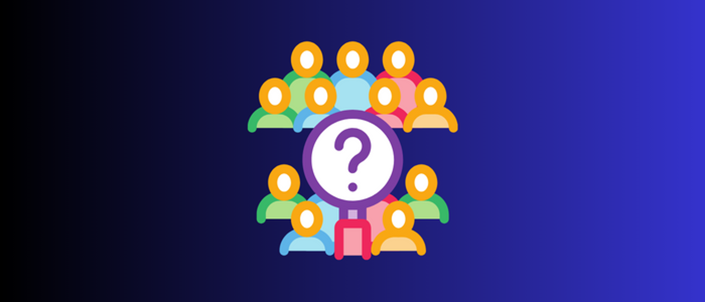 illustration of people with a large magnifying glass and a ?