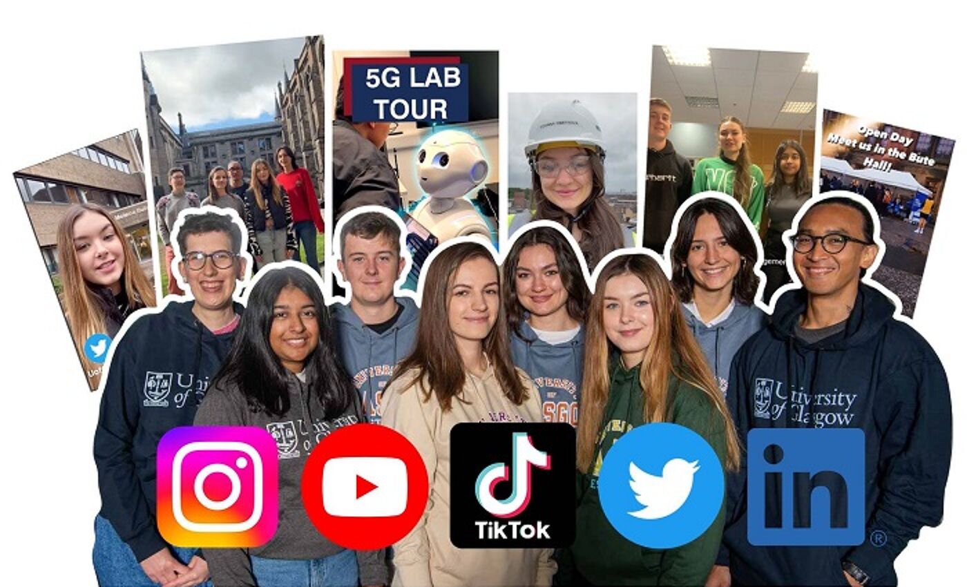Student interns and social media icons