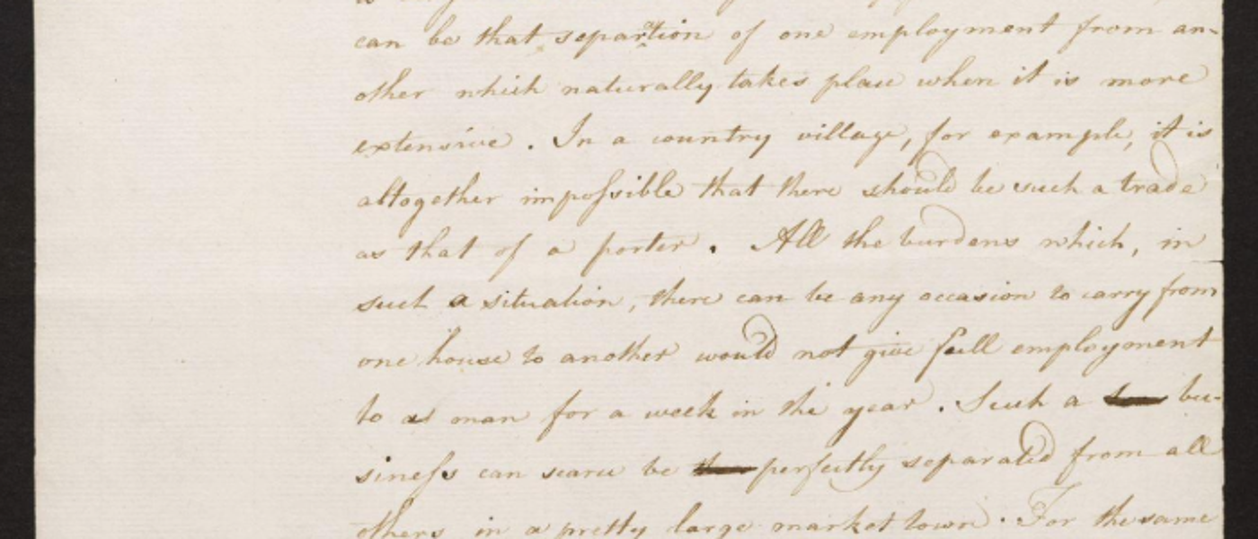 First Fragment on the Division of Labour page with faded written text Source: Amy Laux