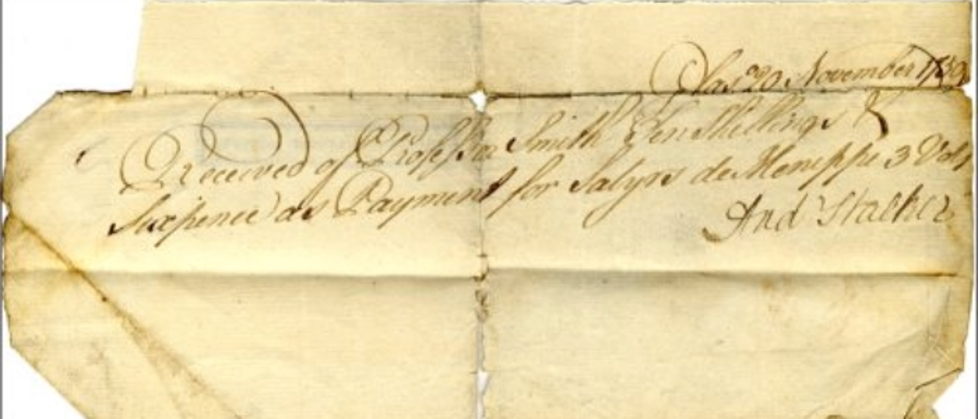 a receipt on behalf of the University Library from Andrew Stalker for payment for Satyrs de Menippi