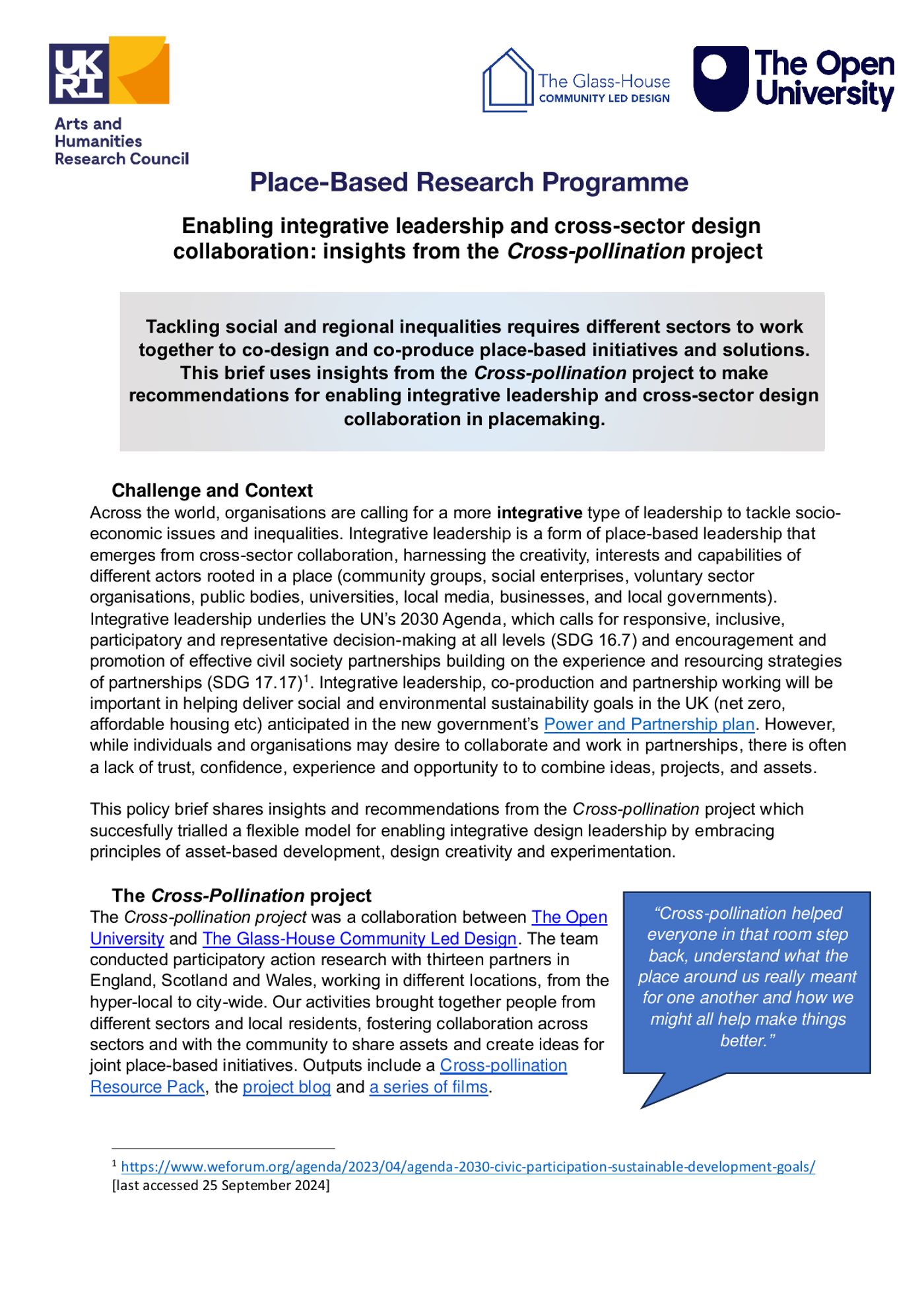 A briefing paper from the cross-pollination project
