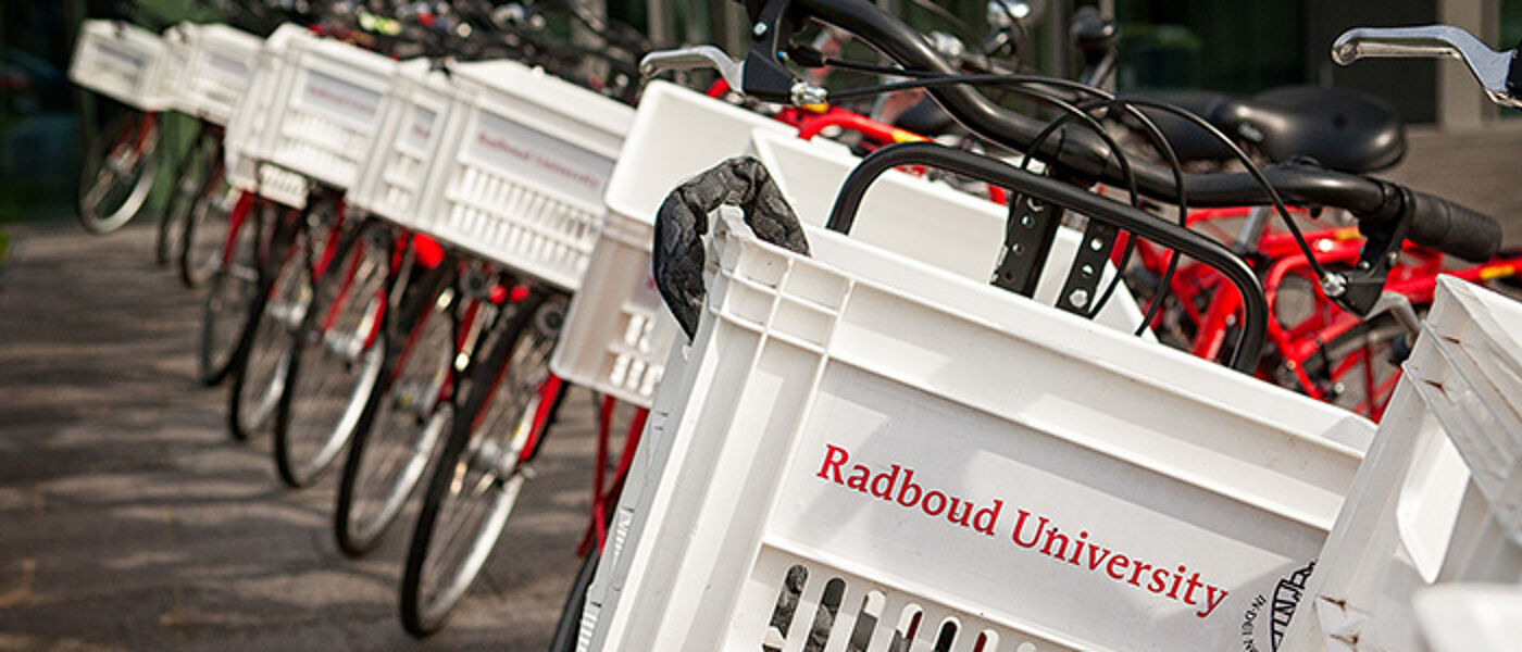Row of bikes with the detail Radboud University