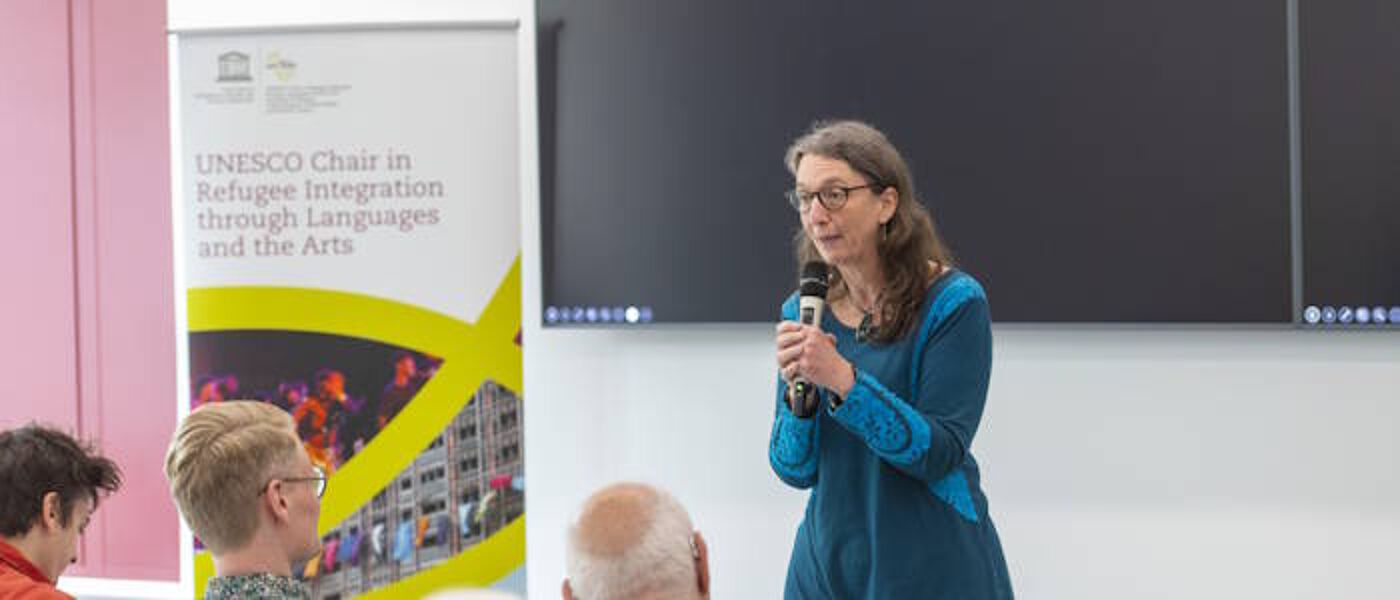 Alison Phipps delivering the UNESCO Chair annual lecture at the RILA Spring School 2024
