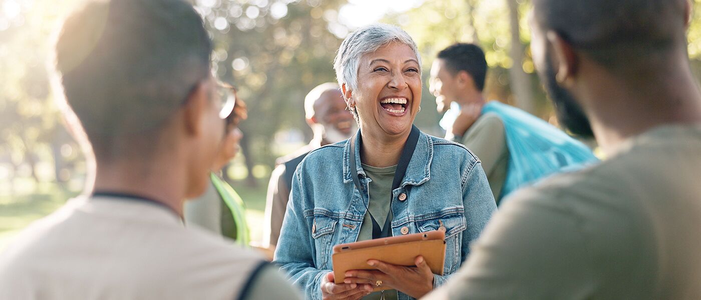 volunteers working outdoors in park