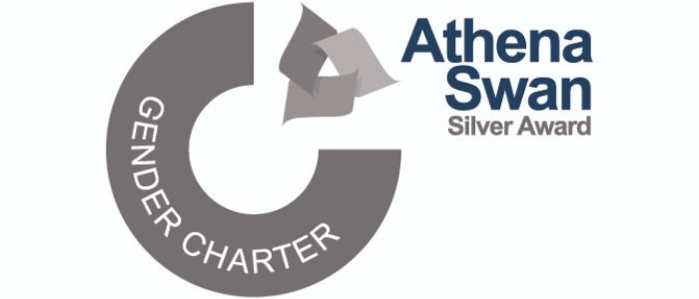 Athena Swan silver award logo, with blue text and grey artwork against a white background