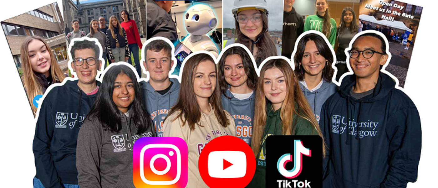 Collage of students and social media posts