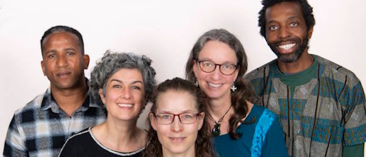 Photo of UNESCO RIELA team. L-R: Hyab Yohannes, Esa Aldegheri, Bella Hoogeveen, Alison Phipps, Tawona Sitholé