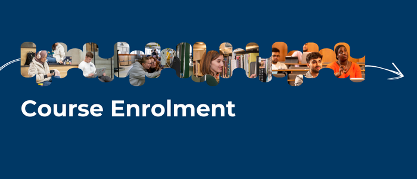 Course Enrolment title with mosaic image of students