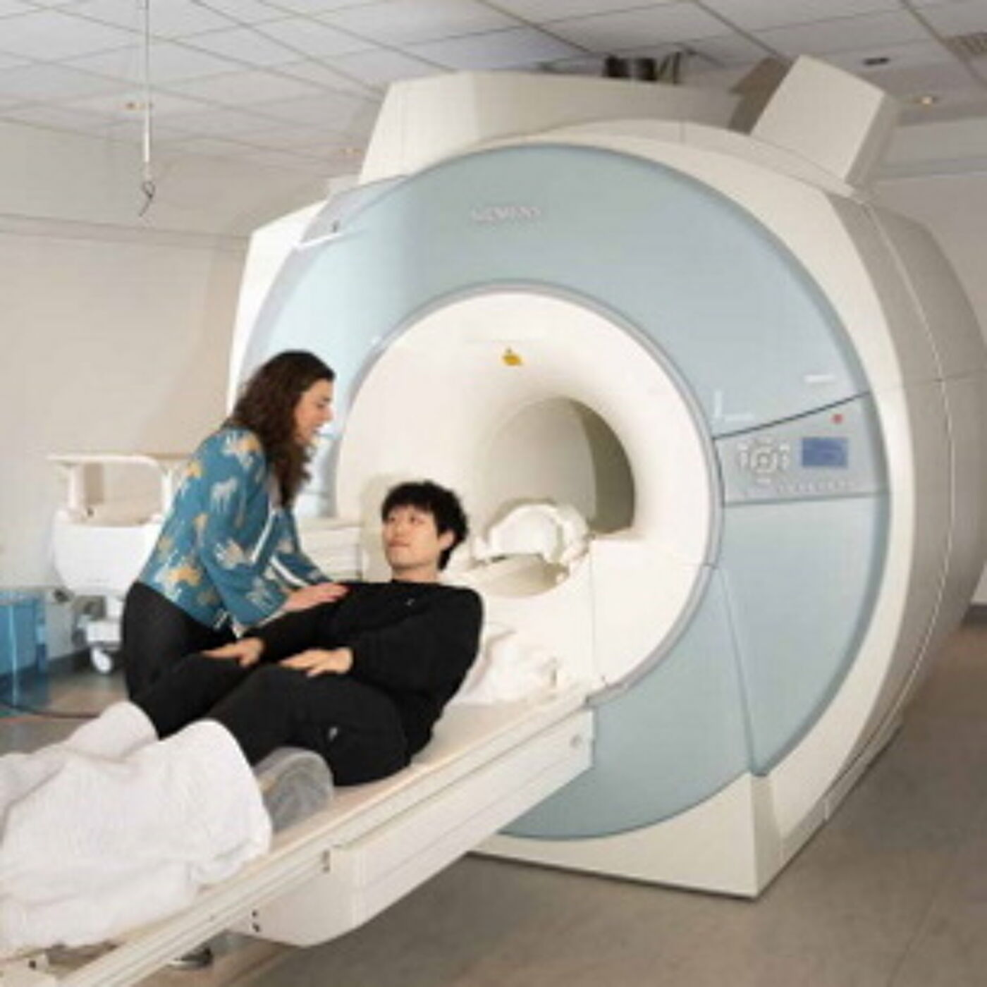A participant being prepared for scanning