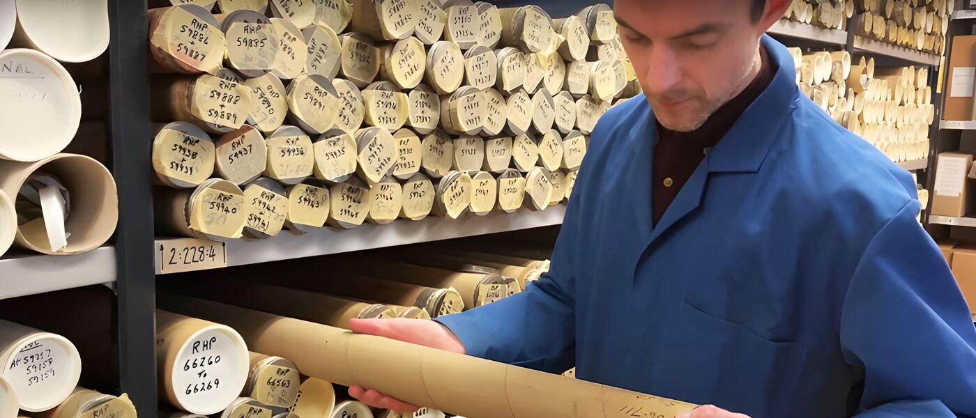 An archivist selecting one of many document tubes from one of our special collection stores.