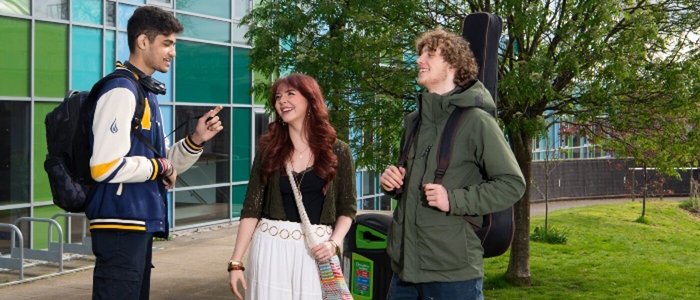 Students outside the Fraser Building, University of Glasgow