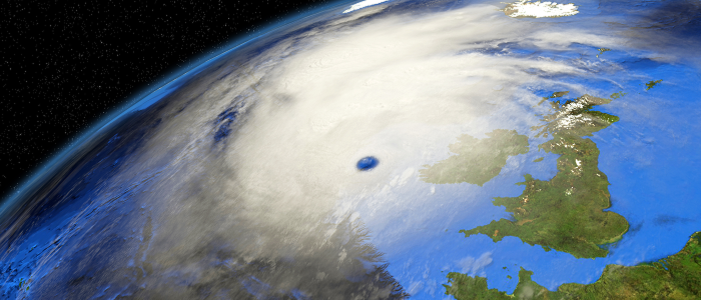 Satellite image showing a storm over the UK and Ireland