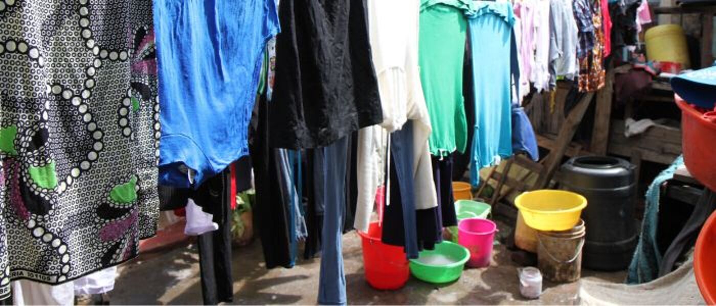 Clean washing hanging out in a low income community in Kenya