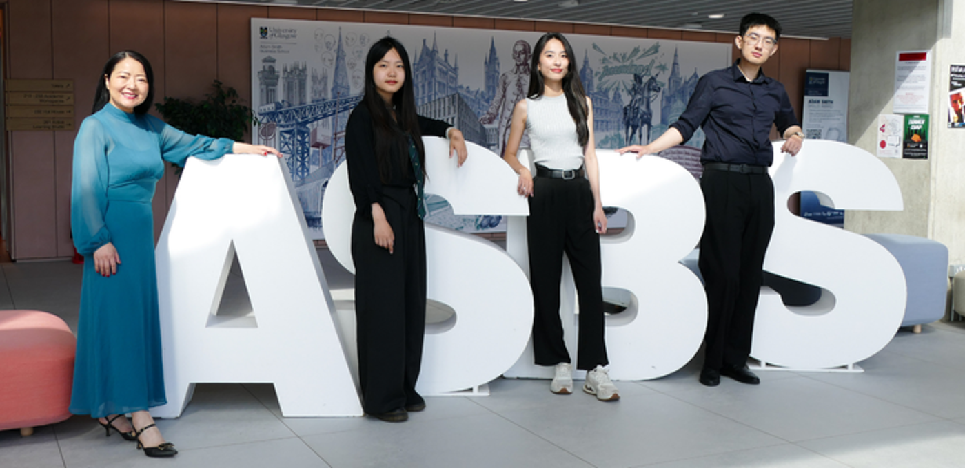 International students at Adam Smith Building atrium