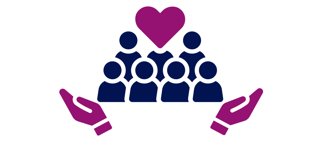 A group of people surrounded by hands and a heart