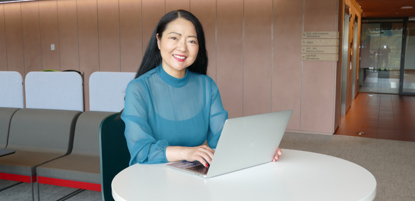 International student with laptop