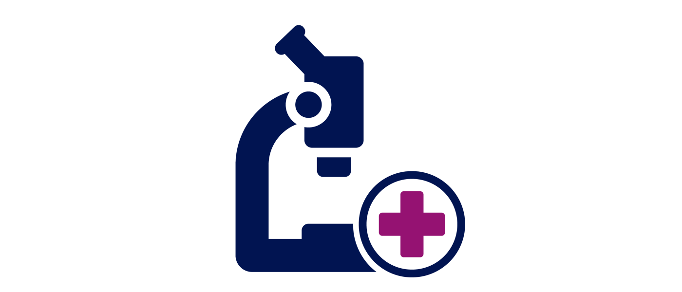 An icon of a microscope with a healthcare cross