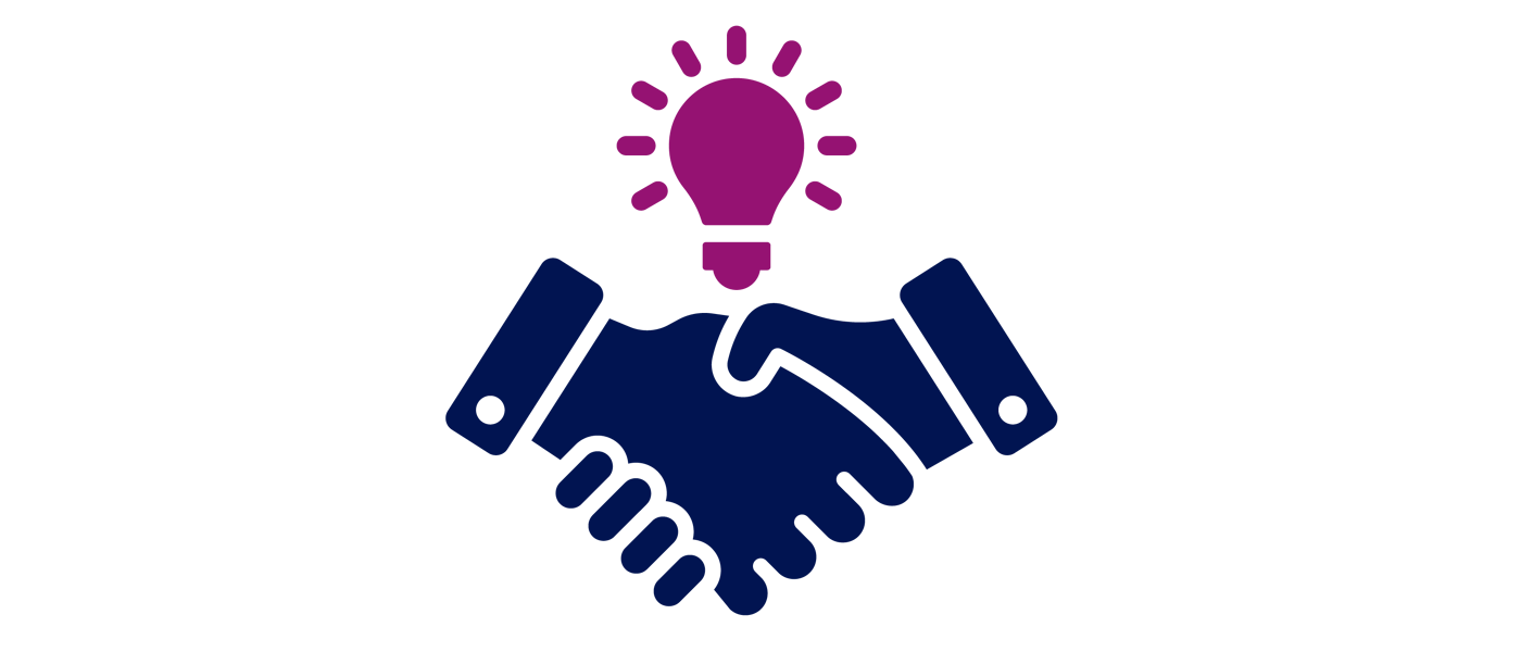 An icon of a handshake with a lightbulb above it