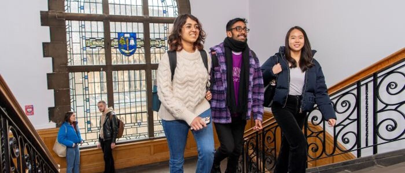 Students walking up the stairs