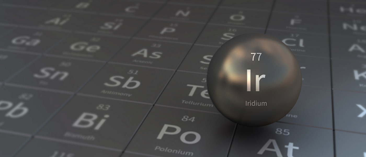 Graphic showing iridium on black periodic table