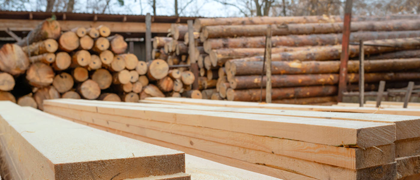 Timber piled up outside
