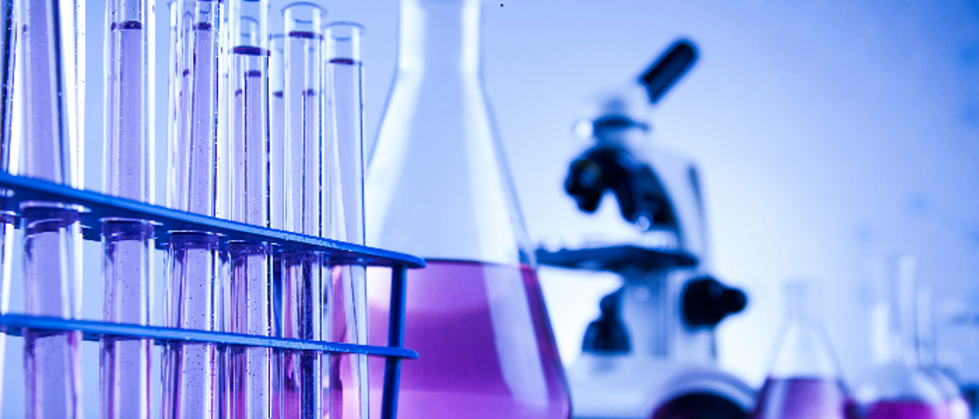 Lab equipment including test tubes and beakers