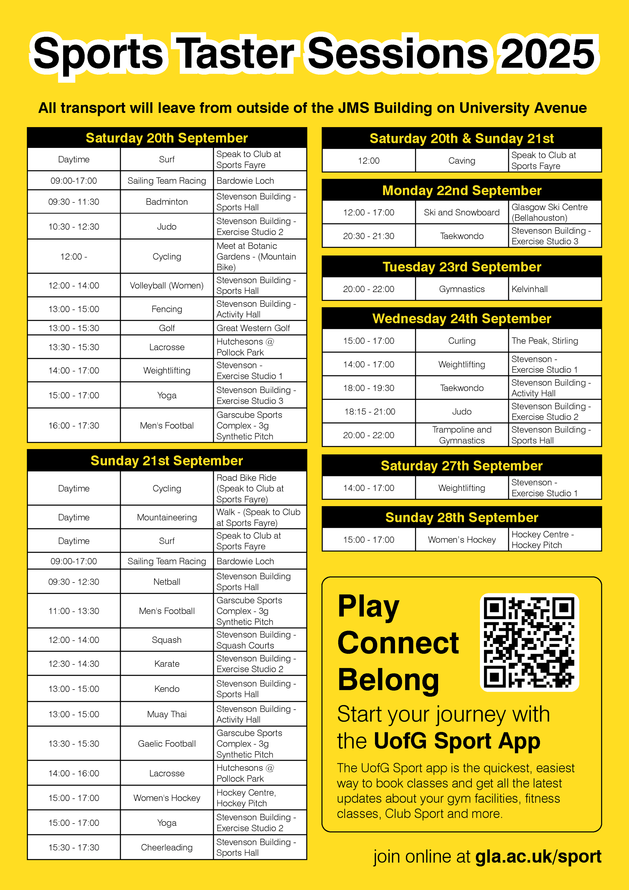 Club Sport Taster Session Timetable (Page 2 of 2)