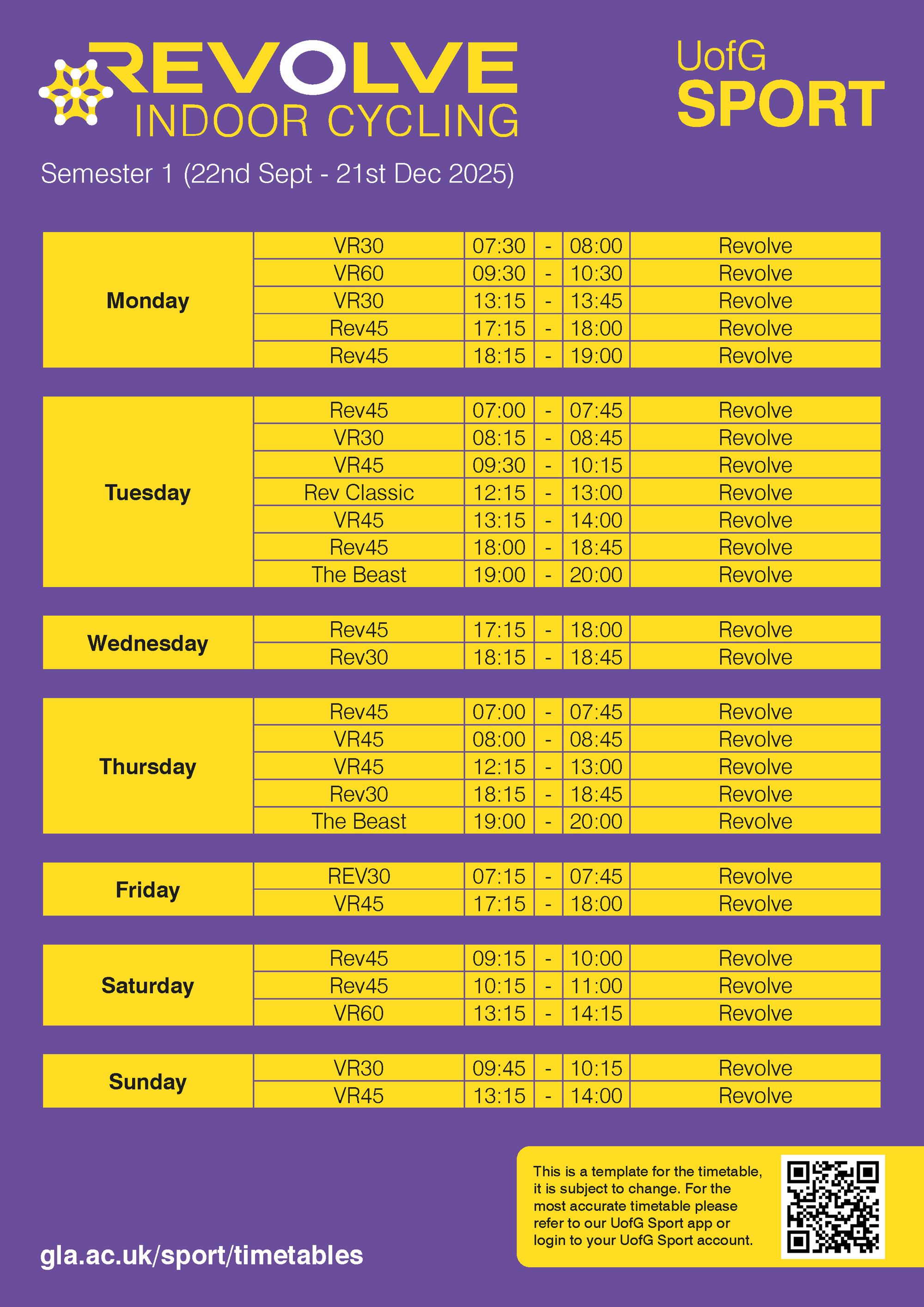 Semester 1 Revolve Timetable
