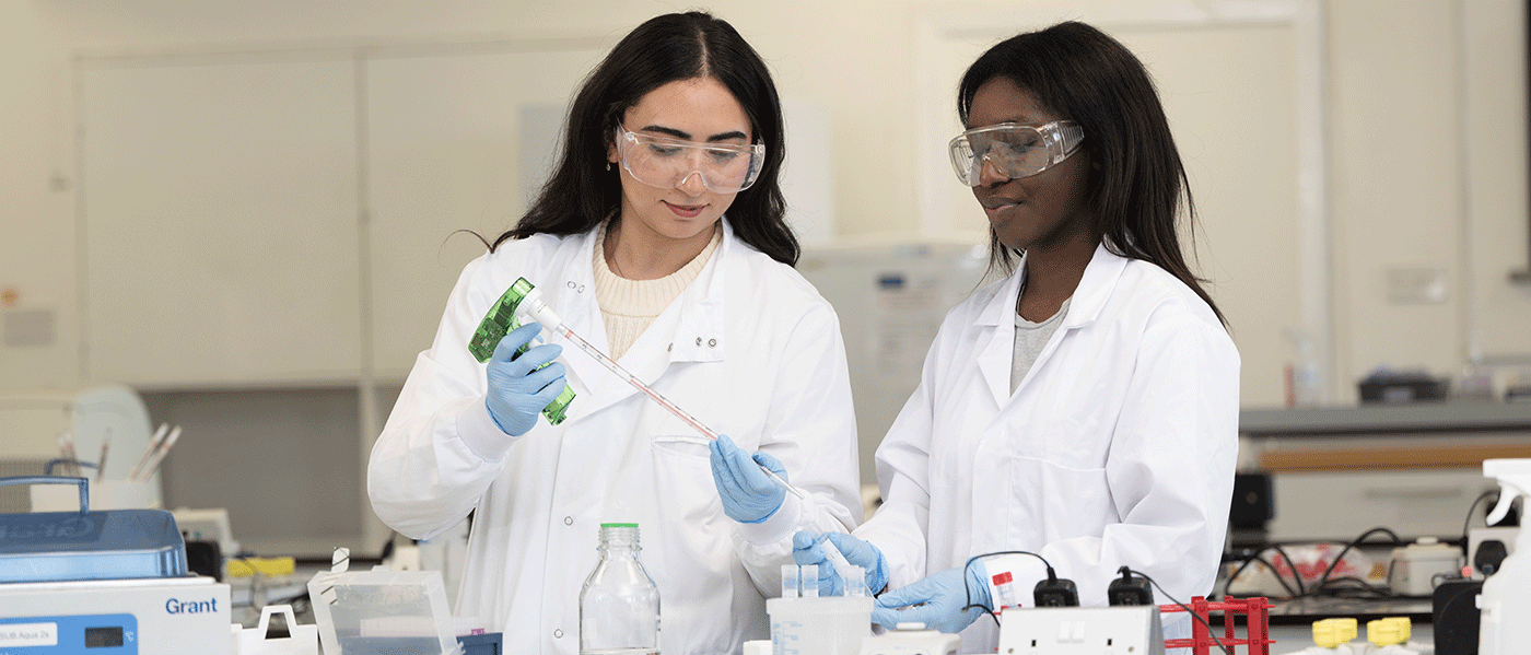 Two women in biomedical lab