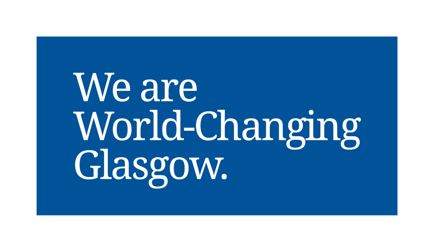 brand message stacked on dark blue