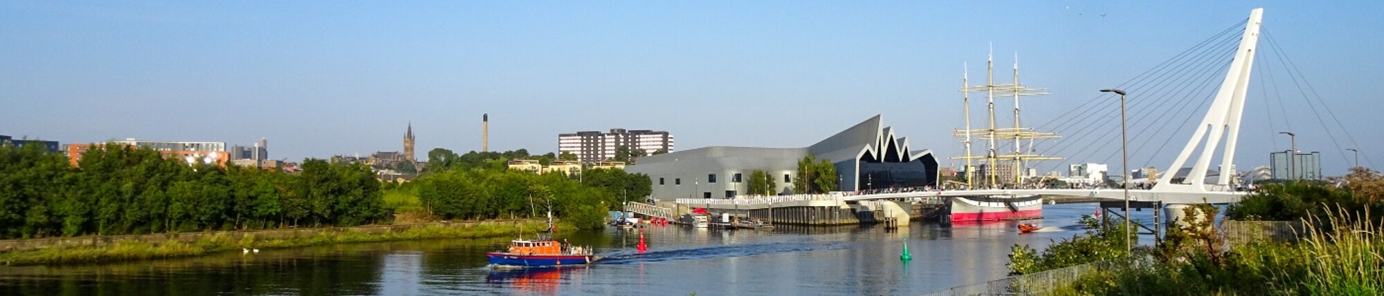 The Govan–Partick Bridge is opened on 6 September, 2024, with a view of the Riverside Museum