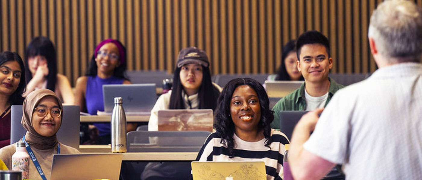 Students from around the word in a classroom at the University of Glasgow during a lecture