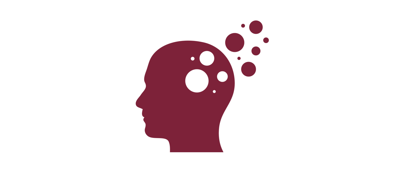 Icon of person's profile with circles/bubbles coming out of their head