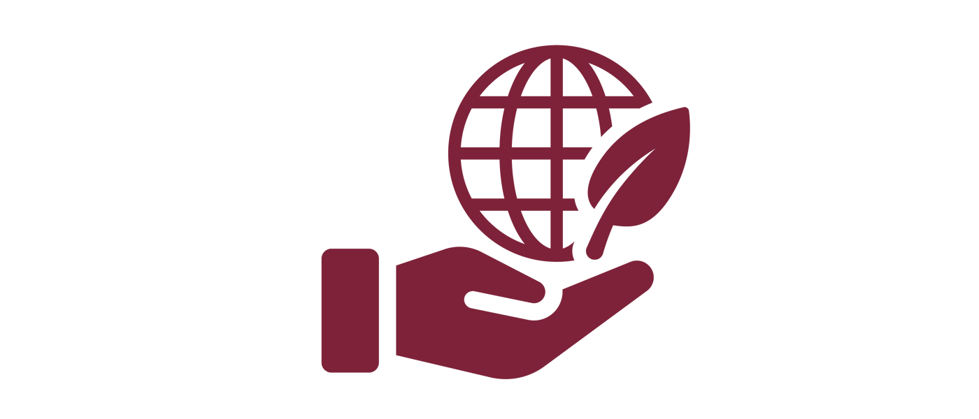 Icon of a hand holding a globe and a leaf