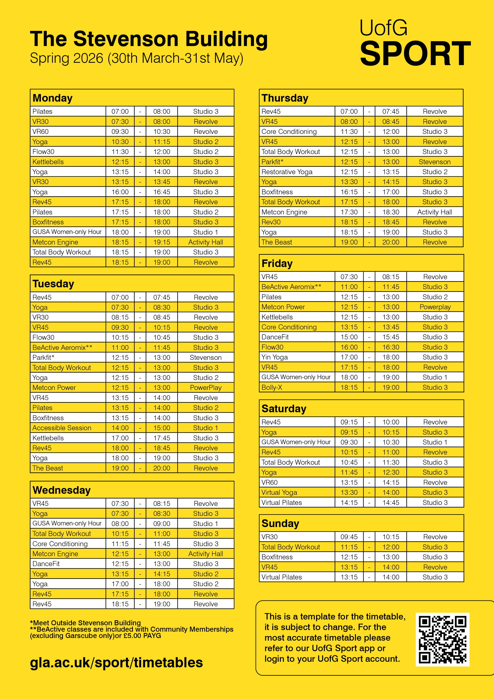 Stevenson Spring Timetable (30 March - 31 May)