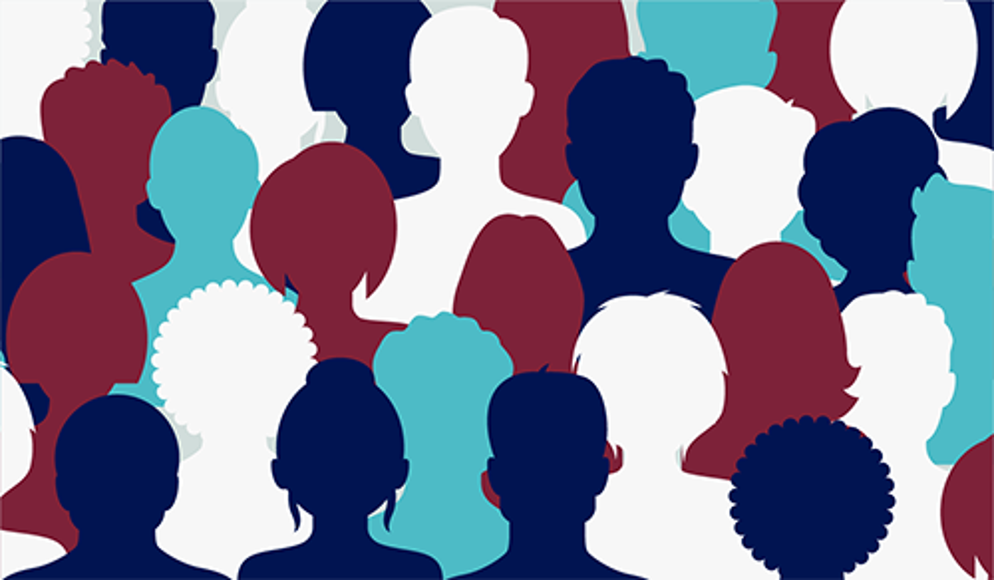 An illustration of the silhouettes of a crowd of people