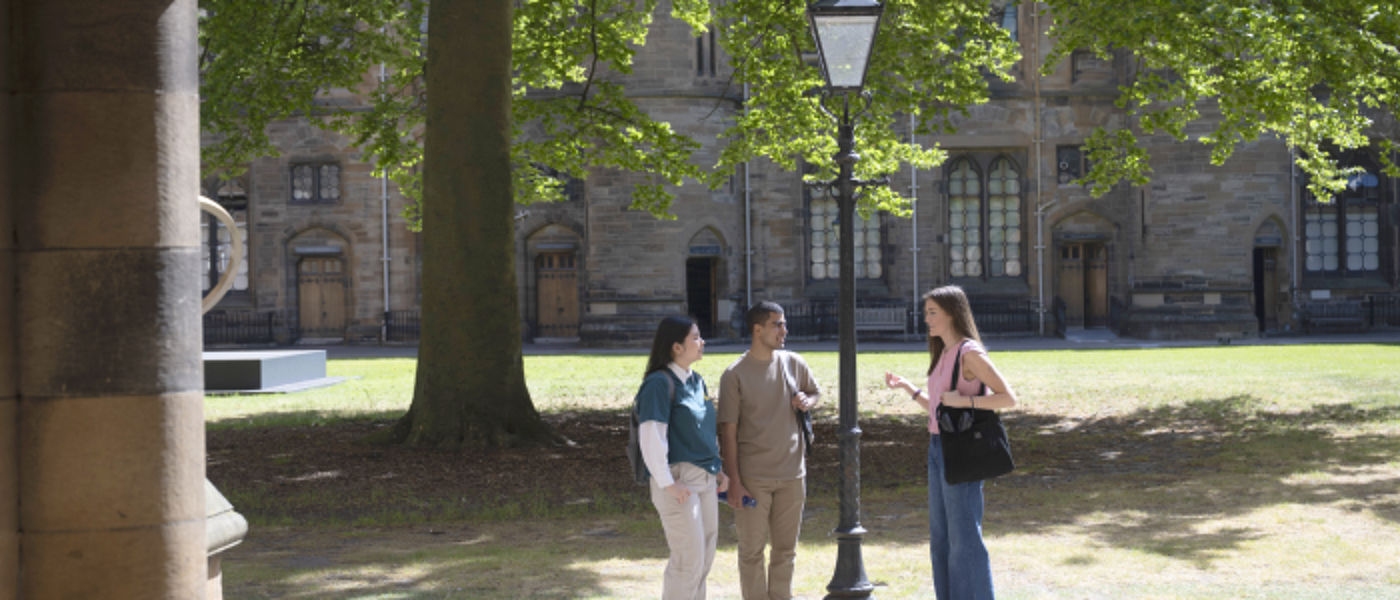 Students in the Quadrangles of the Gilbert Scott Building