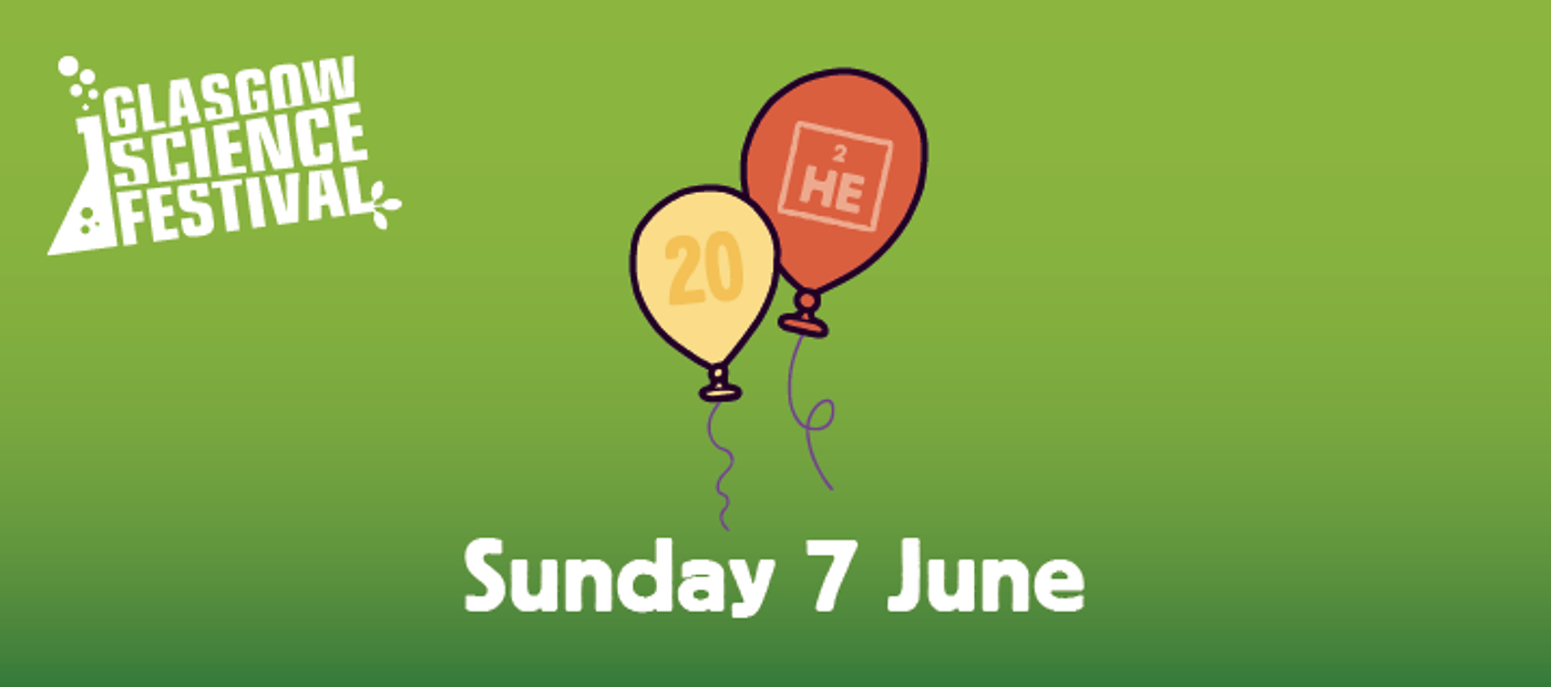 Cartoon image of two balloons with text 'Sunday 7 June'