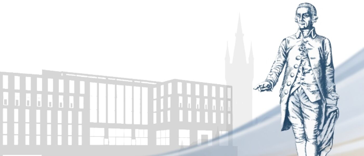 Graphic of the Adam Smith statue and the Adam Smith Building