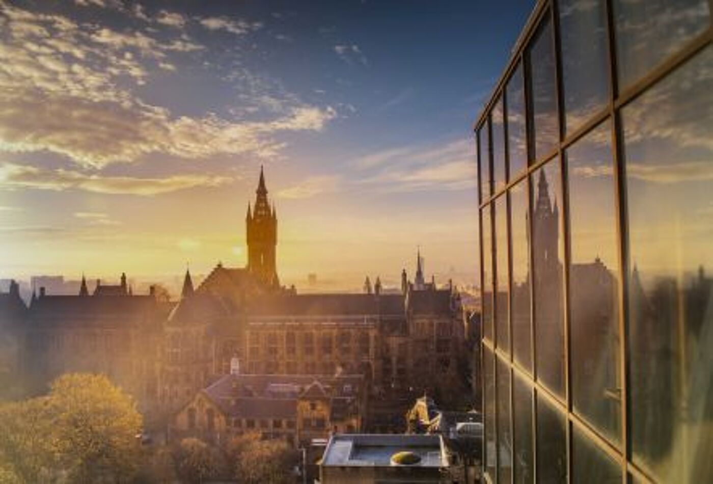 gilbert scott tower at sunset