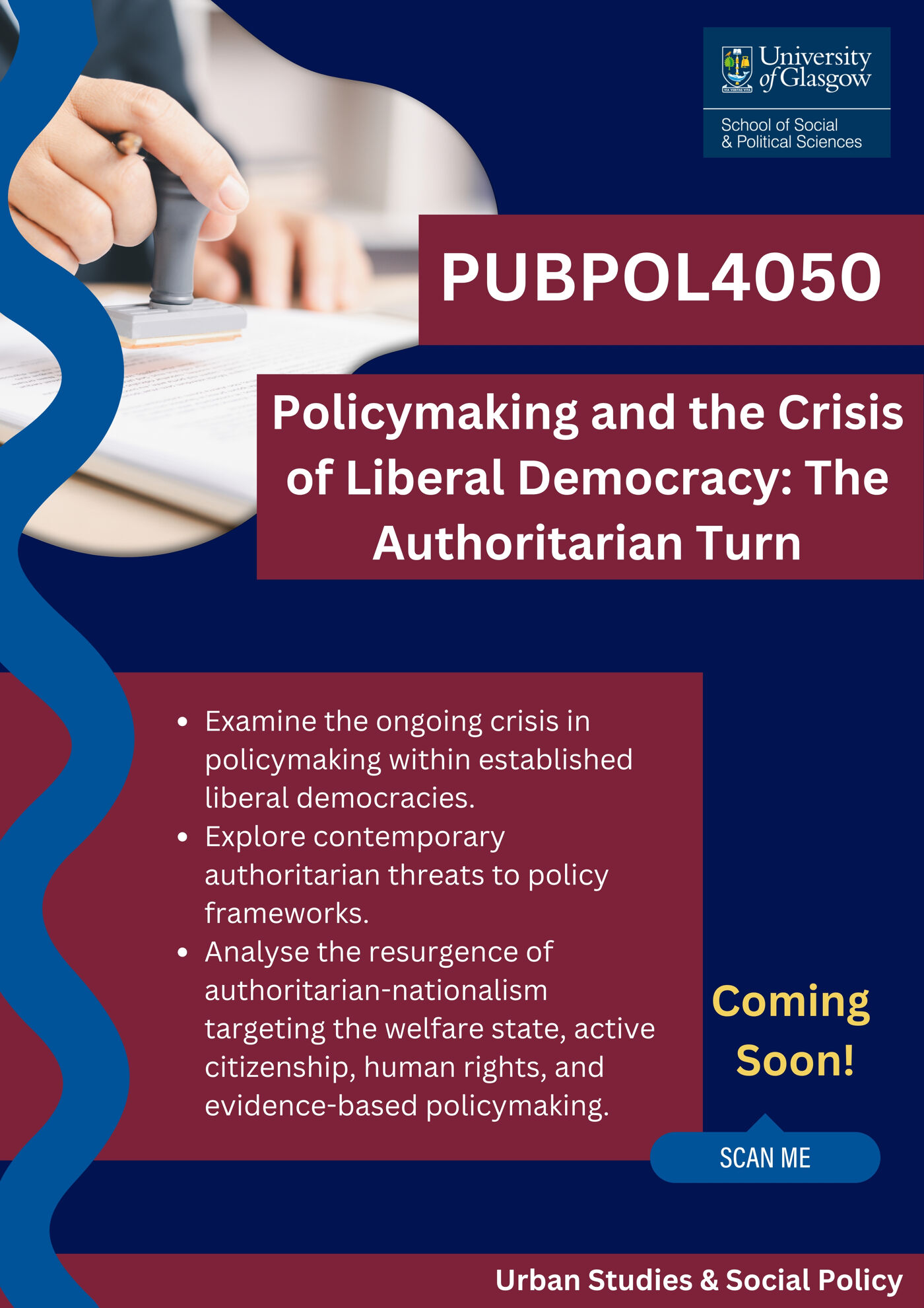 Course description for Policymaking and the Crisis of Liberal Democracy for Social and Public Policy