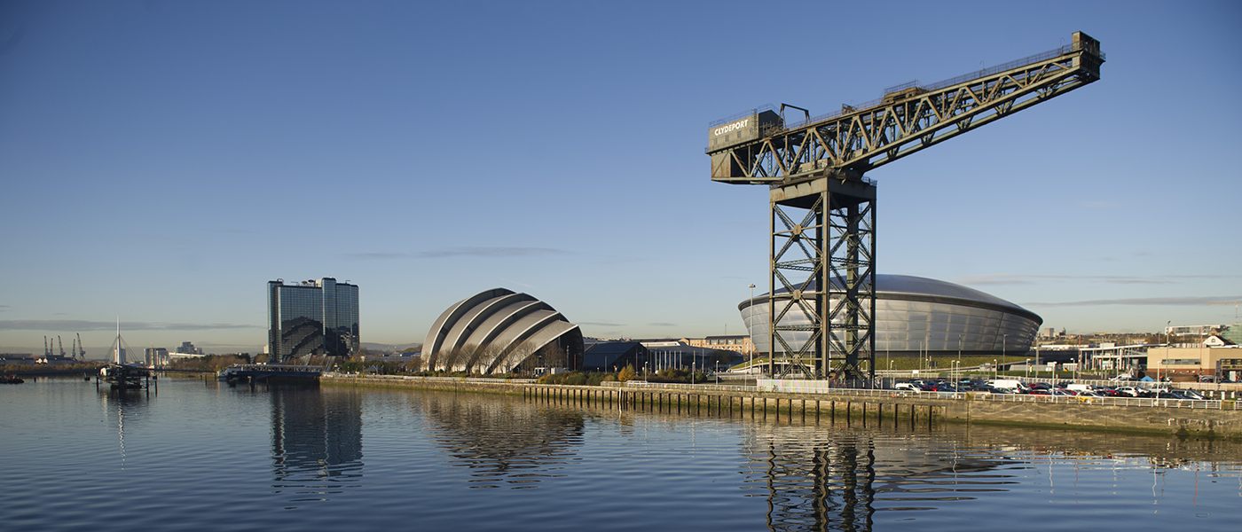 view of Glasgow from the River Clyde