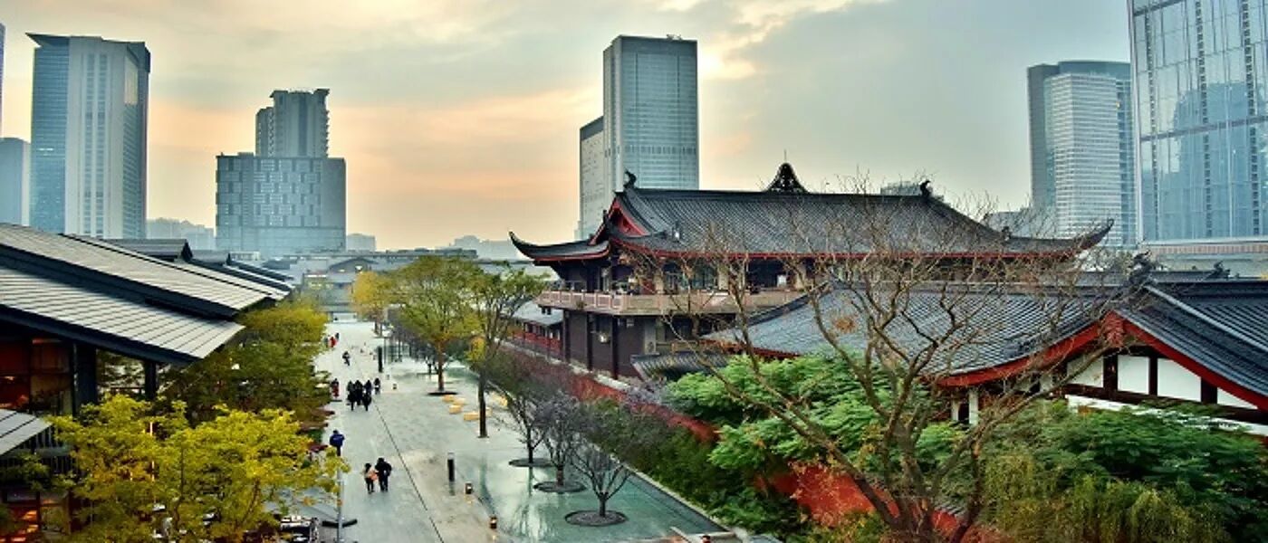 square with traditional and modern buildings