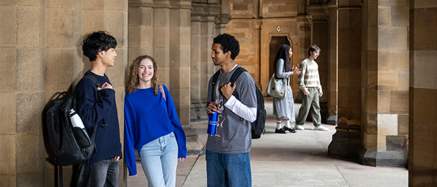 Students chatting in cloisters