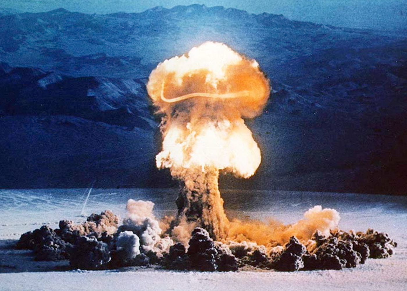 A mushroom cloud following a nuclear bomb detonation