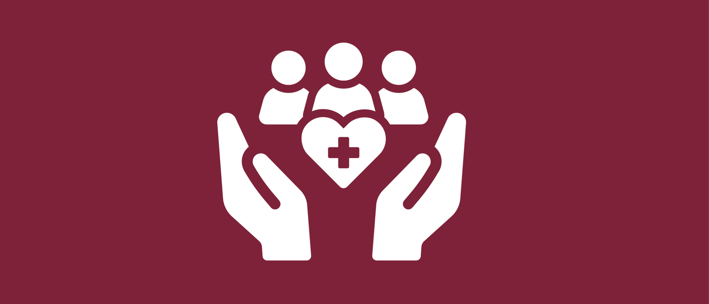 Illustration of hands, three human figures and a heart shape